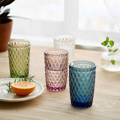 factory cheap daily use engraved stemware solid multi color wine glass custom spray Vintage diamond coloured drink glasses